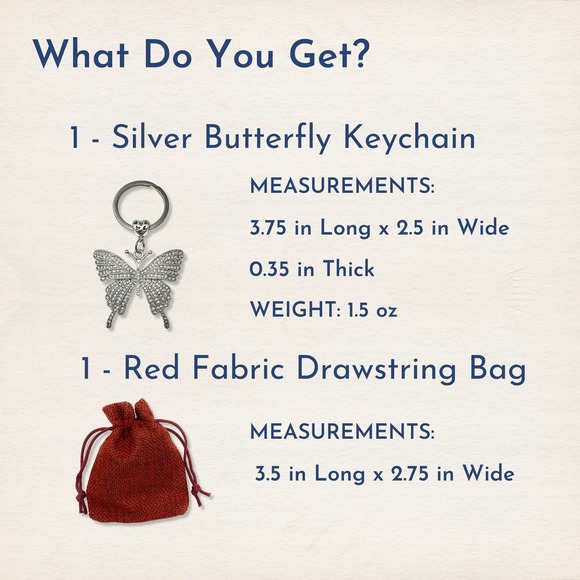 Evenchae Silver Butterfly Keychain - Covered in Rhinestones - Gift Bag - 3”L - Picture 5 of 8